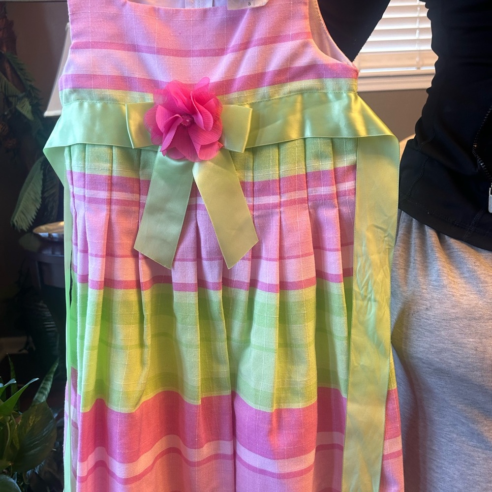 Rare Editions Pink and Green Striped Dress